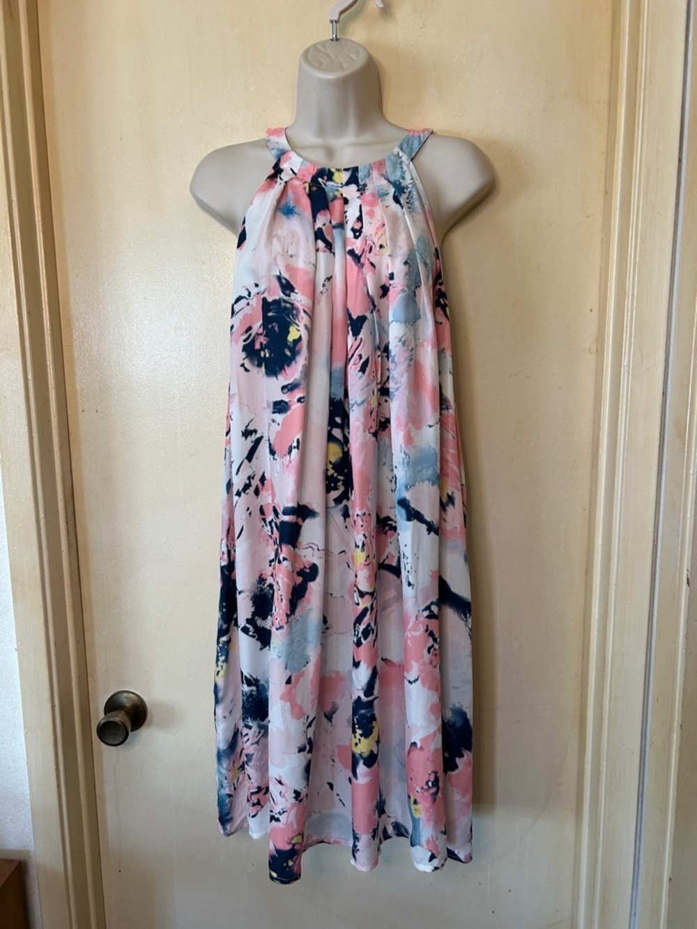 Rora Cupro Sleeveless Watercolor Floral-Abstract Midi Dress size M